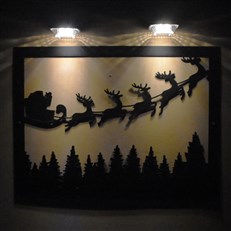 Santa and Sleigh Christmas Scene Garden Wall Art Plaque and 2 Solar Lights