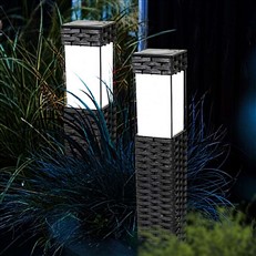 Rattan Effect Square Garden Solar LED Bollard Light 