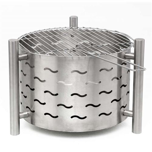 Silverado Outdoor Stainless Steel Fire Pit with BBQ Grill
