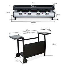 4 Burner Gas BBQ Plancha with Detachable Trolley