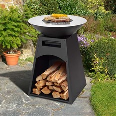 Waco Log Fireplace with Steel Plancha Ring and Log Store