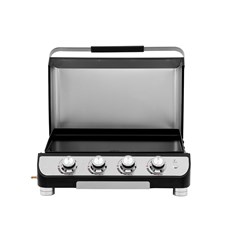 Modern 4 Burner Gas Plancha with Lid - Enameled Steel Griddle & LED Controls 10kw Power