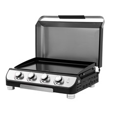 Modern 4 Burner Gas Plancha with Lid - Enameled Steel Griddle & LED Controls 10kw Power