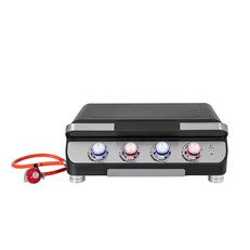 Modern 4 Burner Gas Plancha with Lid - Enameled Steel Griddle & LED Controls 10kw Power