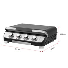 Modern 4 Burner Gas Plancha with Lid - Enameled Steel Griddle & LED Controls 10kw Power