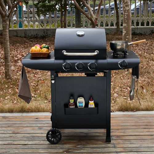 3 Burner Gas Grill BBQ with Cover, Lid and Side Burner