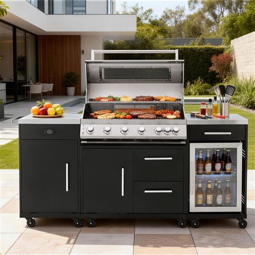 6 Burner Gas Grill BBQ with Full Kitchen Set