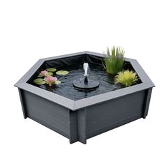 Raised Hexagon Garden Pond & Solar Pump Set in Grey