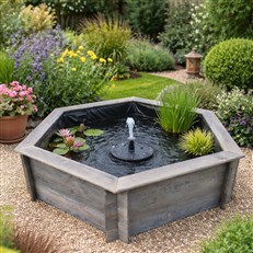 Raised Hexagon Garden Pond & Solar Pump Set in Grey