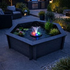 Raised Hexagon Garden Pond & Solar Pump Set in Grey