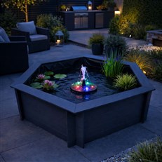 Raised Hexagon Garden Pond & Solar Pump Set in Grey