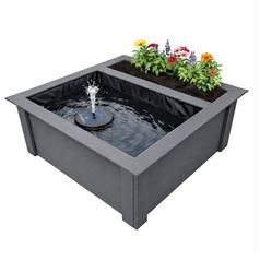 Raised Square Solar Garden Pond & Pump Kit with Planting Zone in Grey