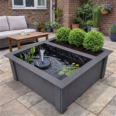 Raised Square Solar Garden Pond & Pump Kit with Planting Zone in Grey