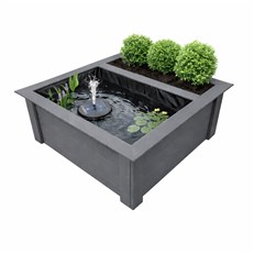 Raised Square Solar Garden Pond & Pump Kit with Planting Zone in Grey