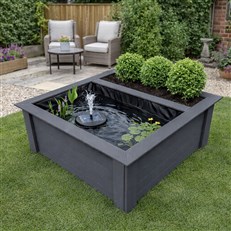Raised Square Solar Garden Pond & Pump Kit with Planting Zone in Grey