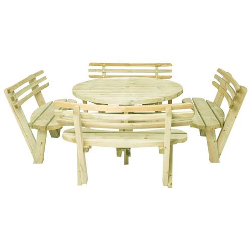 Heavy Duty Round Timber Garden Picnic Table with Backrests