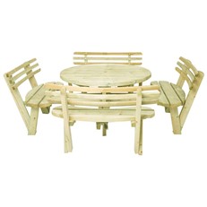 Heavy Duty Round Timber Garden Picnic Table with Backrests