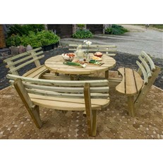 Heavy Duty Round Timber Garden Picnic Table with Backrests
