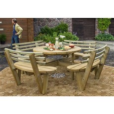 Heavy Duty Round Timber Garden Picnic Table with Backrests