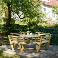 Heavy Duty Round Timber Garden Picnic Table with Backrests