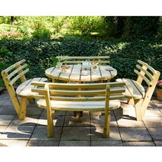 Heavy Duty Round Timber Garden Picnic Table with Backrests