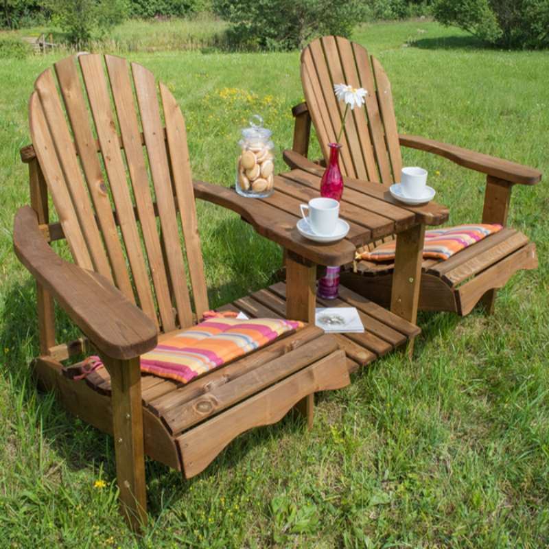 Double Adirondack Relax Wooden Chair with Table