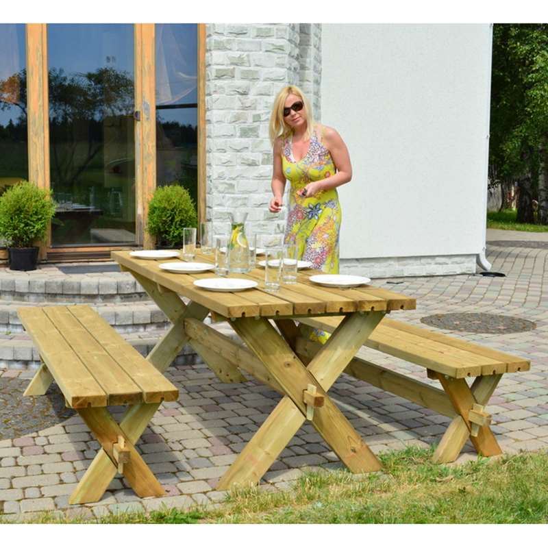 Heavy Duty Retro Wooden Garden Table and Bench set