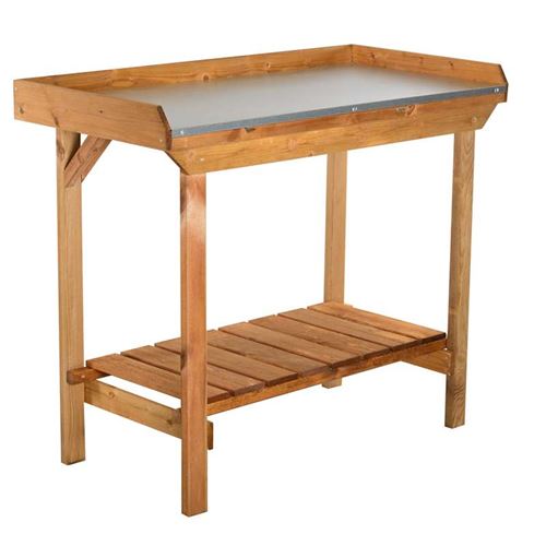 Gardener’s Tin Lined Potting Table with Storage Shelf