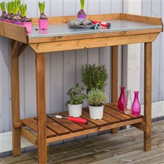 Gardener’s Tin Lined Potting Table with Storage Shelf