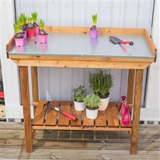 Gardener’s Tin Lined Potting Table with Storage Shelf