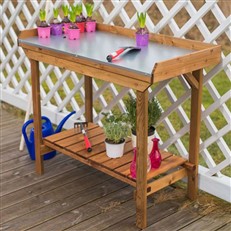 Gardener’s Tin Lined Potting Table with Storage Shelf