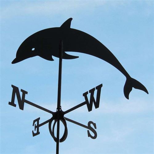 Large Black Steel Dolphin Weathervane