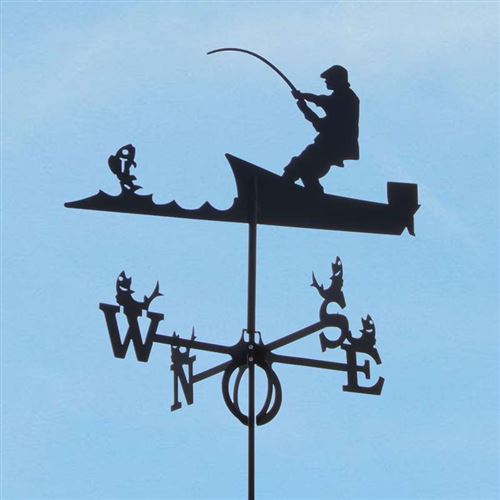 Large Black Steel Fisherman Weathervane