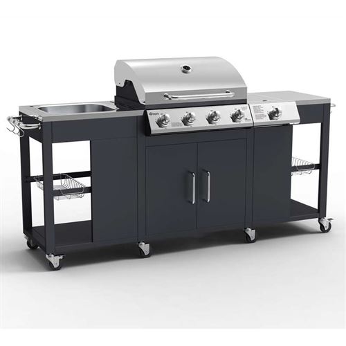 Petersburg Outdoor Kitchen with 4 Burner Gas Grill, Side Burner and sink