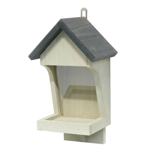 Wall Mounted Wooden Bird Seed Feeder in Grey