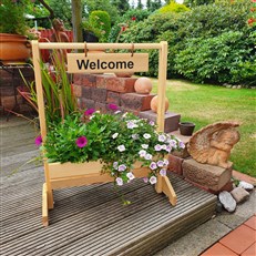 Flower Trough Wooden Garden Planter Welcome