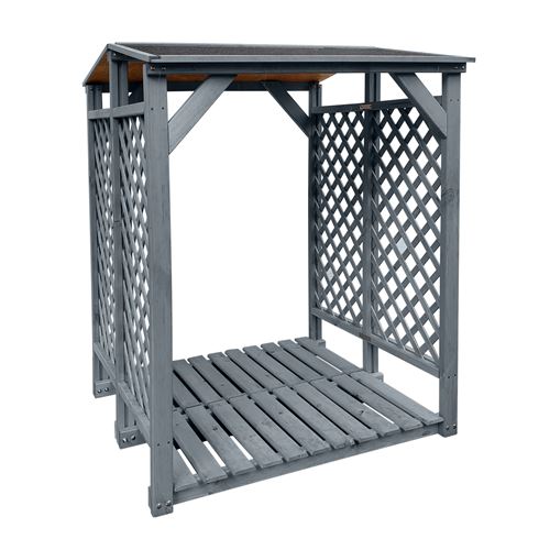 Callow Retail DOUBLE Wooden Log Storage Rack Shed - Grey Wood Rack for Log Storage, Firewood Storage Shed with Felt Roof | Outdoor Fireplace Accessories