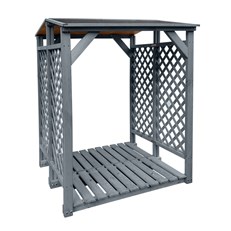 Callow Retail DOUBLE Wooden Log Storage Rack Shed - Grey Wood Rack for Log Storage, Firewood Storage Shed with Felt Roof | Outdoor Fireplace Accessories