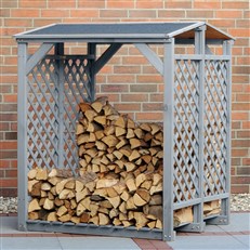 Callow Retail DOUBLE Wooden Log Storage Rack Shed - Grey Wood Rack for Log Storage, Firewood Storage Shed with Felt Roof | Outdoor Fireplace Accessories