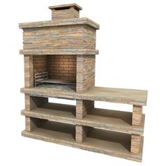 Londres Light Stone Charcoal BBQ with Side Table and Shelving