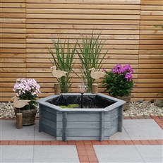 Grey Raised Hexagon Garden Solar Pond Set - 1m Width