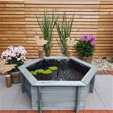 Grey Raised Hexagon Garden Solar Pond Set - 1m Width