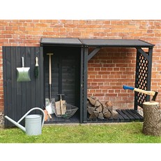 Callow Garden Log Store with Storage Shed – Anthracite Garden Tool Organisation