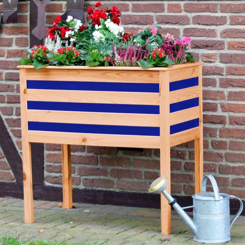 Pine Raised Garden Planter on a Stand with Blue Panels
