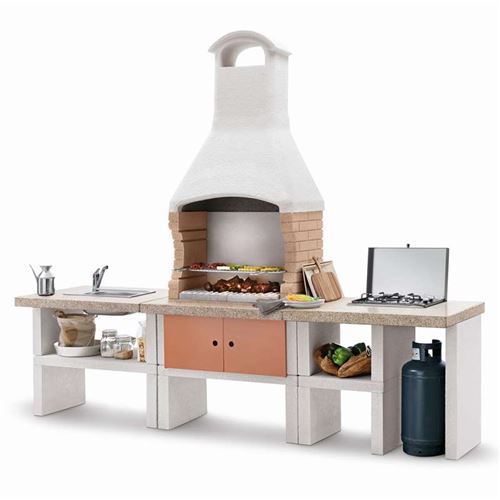 Ariel Outdoor BBQ Kitchen with Twin Gas Hob and Sink – Peach