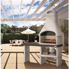 Palazzetti Orlando Masonry BBQ Grill - Wood or Charcoal Fired in grey and White