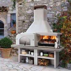 Gargano 3 Masonry Barbecue with Wood Fired Oven and Grey Worktop