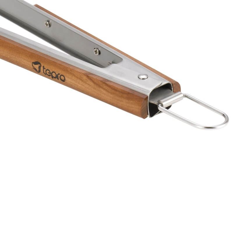 Premium BBQ Grill Tongs in Stainless Steel with Wood Handle