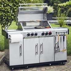 Kansas Pro 4 SIK Profi Turbo Stainless Steel Gas BBQ Grill with Sink