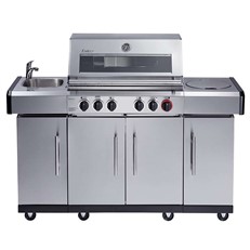Kansas Pro 4 SIK Profi Turbo Stainless Steel Gas BBQ Grill with Sink